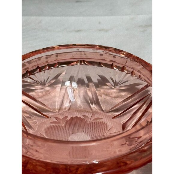 Vintage Pink Depression Glass Lidded Bowl With Starburst Pattern - Picture 7 of 7